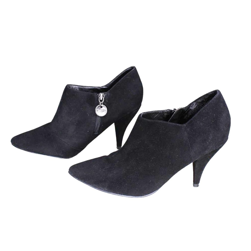 Elegant Black Suede Leather Heeled Boots 8.5W